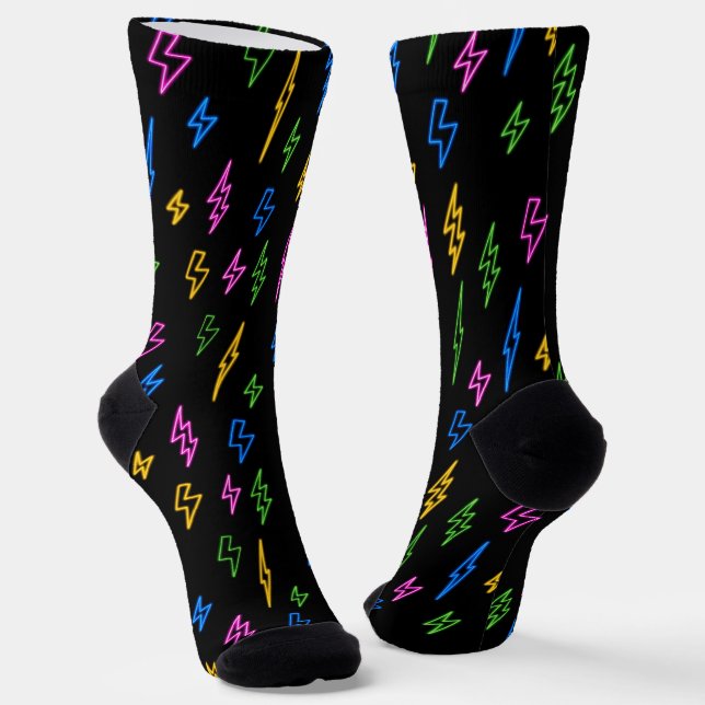 Farbenfrohes Neon-Blitz-Muster aus den 80ern  Socken (Gewinkelt)