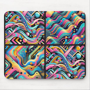 Farbenfrohes Neon-Helles Abstraktes 90er Musterdru Mousepad