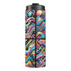 Farbenfrohes Neon-Helles Abstraktes 90er Musterdru Thermosbecher