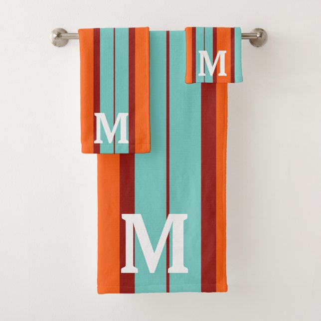farbenfrohes orange & rot blau Anfangsmonogramm Badhandtuch Set (Insitu)
