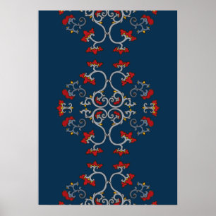 Farbenfrohes Ornamentmuster Dunkelblauer Poster
