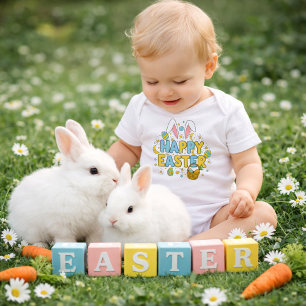 Farbenfrohes Oster-Schriftzug-Design mit Eiern Baby Strampler