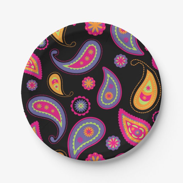 Farbenfrohes Paisley-Muster Pappteller (Vorderseite)