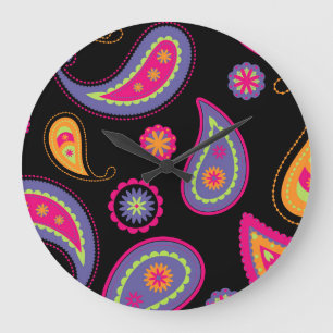 Farbenfrohes Paisley-Nahtlosmuster Große Wanduhr