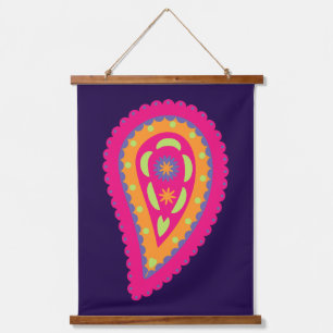 Farbenfrohes Paisley Wandteppich Mit Holzrahmen