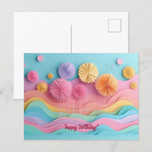 Farbenfrohes Papierschnitt-Feuerwerk Geburtstag Postkarte