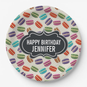Farbenfrohes Pariser Macarons-Muster Geburtstag Pappteller