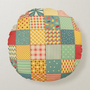 Farbenfrohes Patchwork: abstrakte nahtlose Ornamen Rundes Kissen