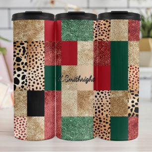 Farbenfrohes Patchwork-Design Tierprints Texturier Thermosbecher