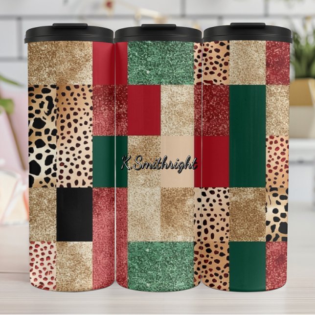 Farbenfrohes Patchwork-Design Tierprints Texturier Thermosbecher (Von Creator hochgeladen)