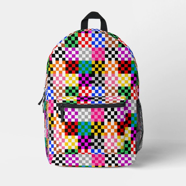 Farbenfrohes Patchwork Karomuster Design  Bedruckter Rucksack (Vorderseite)
