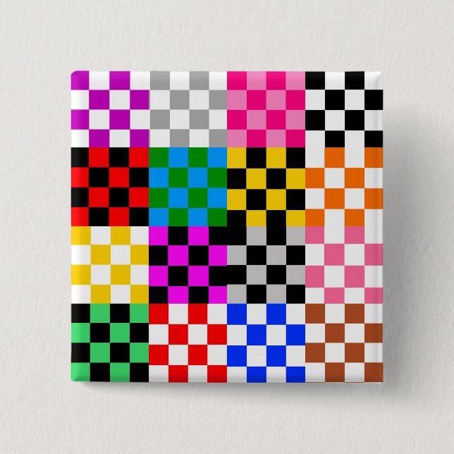 Farbenfrohes Patchwork Karomuster Design  Button (Vorderseite)