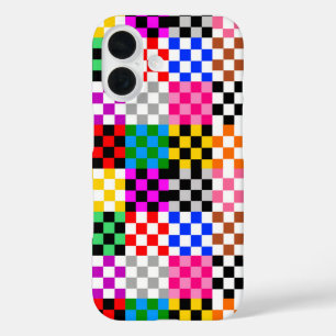 Farbenfrohes Patchwork Karomuster Design iPhone 16 Hülle