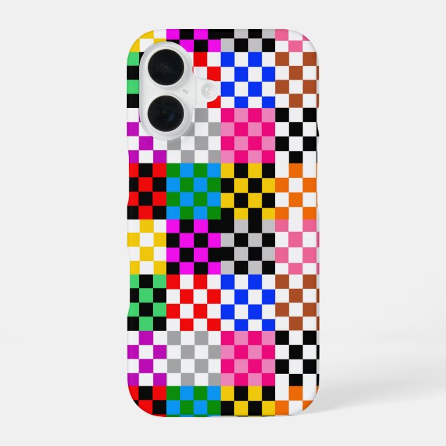 Farbenfrohes Patchwork Karomuster Design  iPhone 16 Hülle (Rückseite)