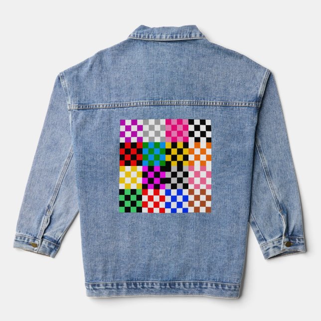 Farbenfrohes Patchwork Karomuster Design  Jeansjacke (Rückseite)
