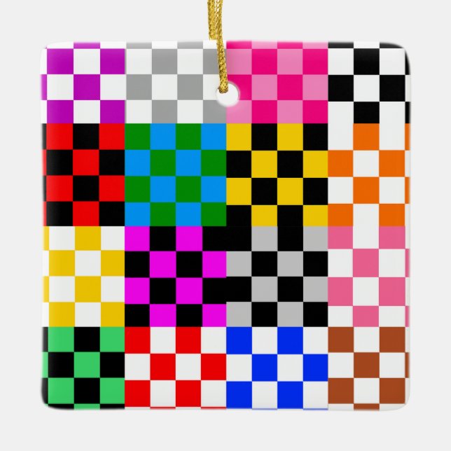 Farbenfrohes Patchwork Karomuster Design  Keramikornament (Vorderseite)