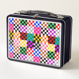 Farbenfrohes Patchwork Karomuster Design Metall Brotdose
