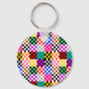 Farbenfrohes Patchwork Karomuster Design  Schlüsselanhänger