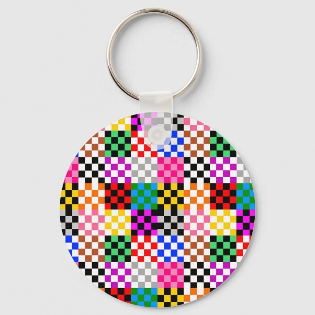 Farbenfrohes Patchwork Karomuster Design  Schlüsselanhänger (Vorderseite)