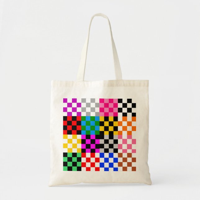 Farbenfrohes Patchwork Karomuster Design  Tragetasche (Vorne)