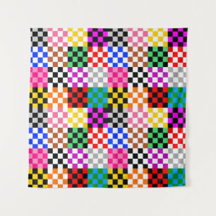 Farbenfrohes Patchwork Karomuster Design Wandteppich