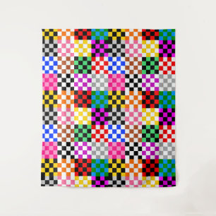 Farbenfrohes Patchwork Karomuster Design Wandteppich