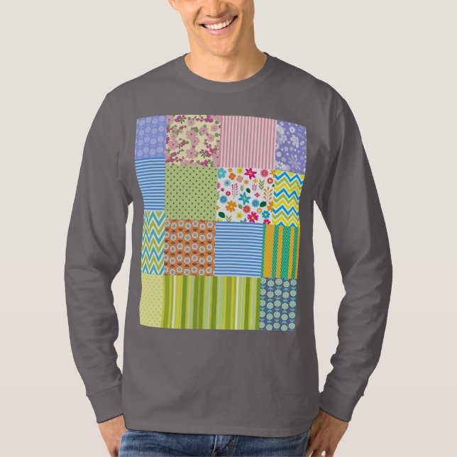 Farbenfrohes Patchwork-Muster Grafik-T-Shirt T-Shirt (Vorderseite)
