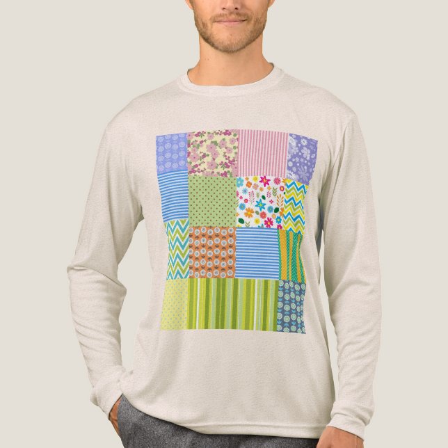 Farbenfrohes Patchwork-Muster-Grafik-T-Shirt Tri-Blend Shirt (Vorderseite)