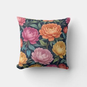 Farbenfrohes Pfingstrosen-Blumendesign Kissen