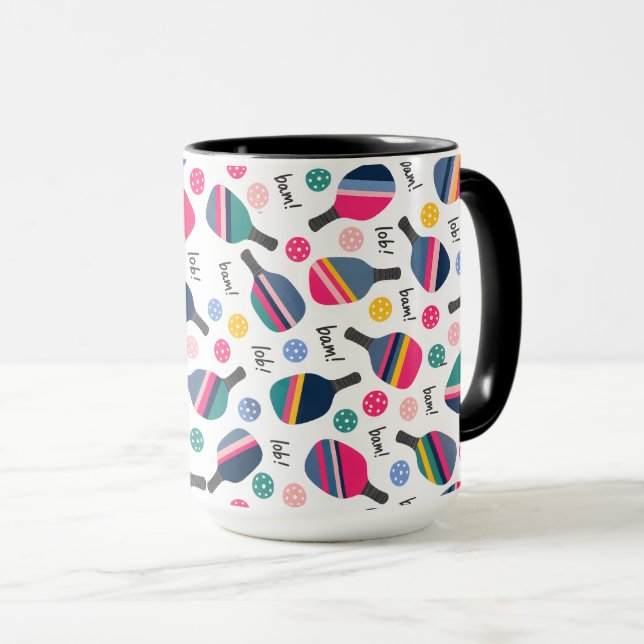 Farbenfrohes Pickleball-Muster Tasse (VorderseiteRechts)