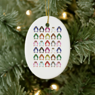 Farbenfrohes Pinguin-Muster Süße Weihnachtsbaum-De Keramik Ornament
