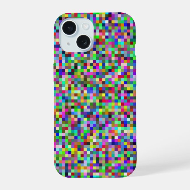 Farbenfrohes Pixel-Quadrat-Hintergrundmuster iPhone 15 Hülle (Rückseite)