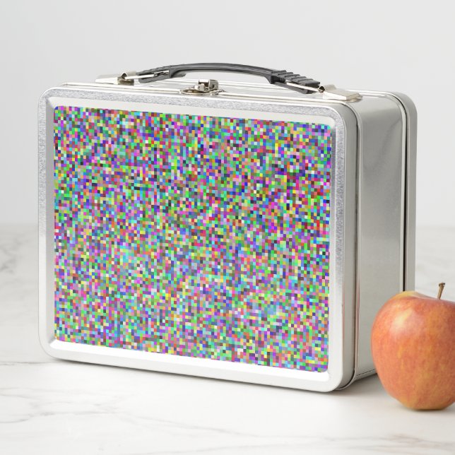 Farbenfrohes Pixelquadrat-Hintergrundmuster Metall Brotdose (Beispiel)