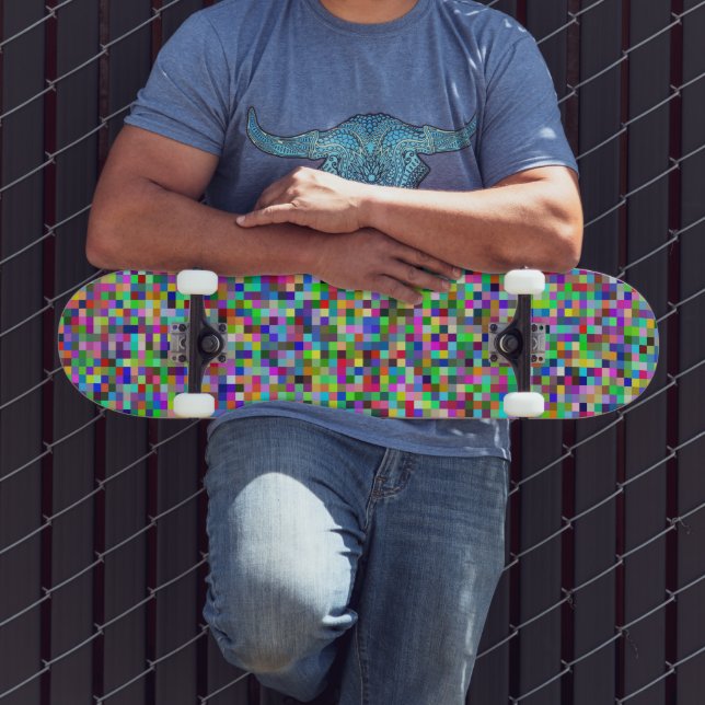 Farbenfrohes Pixelquadrat-Hintergrundmuster Skateboard (Außenbereich 3)