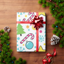 Farbenfrohes Pop-Art-Weihnachtsbaum-Muster – Frohe