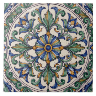 Farbenfrohes portugiesisches Azulejo-Florales Meda Fliese