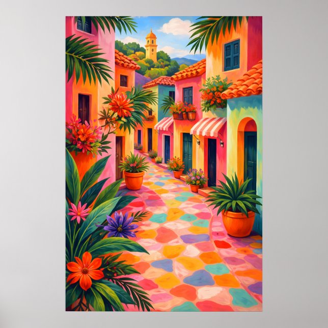 Farbenfrohes Poster der Mittelmeerstraße, Vibrant (Vorne)