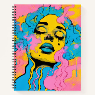 Farbenfrohes psychedelisches Frauenporträt Pop-Art Notizbuch