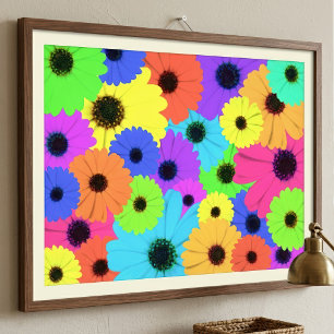 Farbenfrohes psychedelisches Gänseblümchen-Blumenm Fotodruck