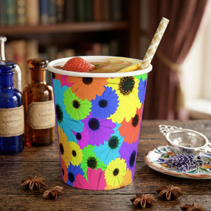 Farbenfrohes psychedelisches Gänseblümchen-Blumenm Pappbecher
