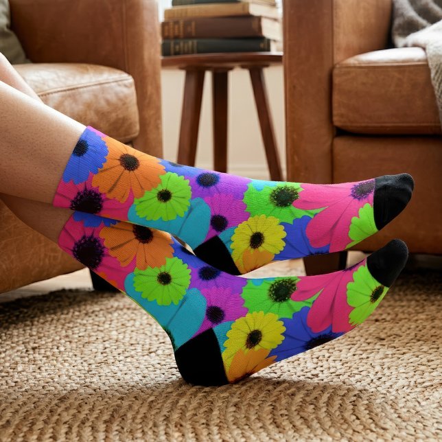Farbenfrohes psychedelisches Gänseblümchen-Blumenm Socken (Colorful Psychedelic Daisy Floral Pattern. Socks)
