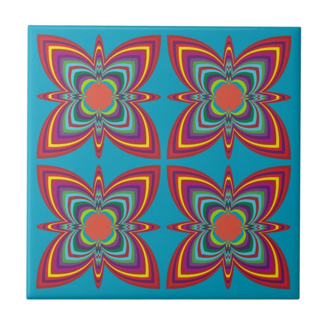 Farbenfrohes psychedelisches geometrisches Muster Fliese (Vorderseite)