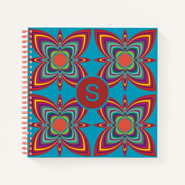 Farbenfrohes psychedelisches geometrisches Muster- Notizbuch (Vorderseite)