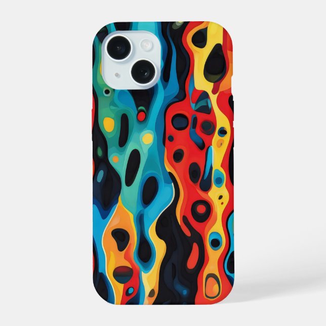 Farbenfrohes psychedelisches Muster iPhone 15 Hülle (Rückseite)