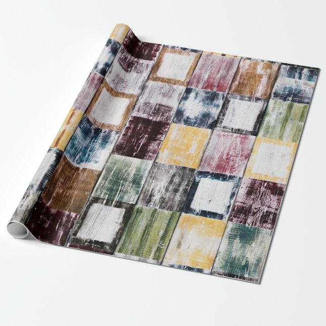 Farbenfrohes Quadratmuster Geschenkpapier (Ungerollt)