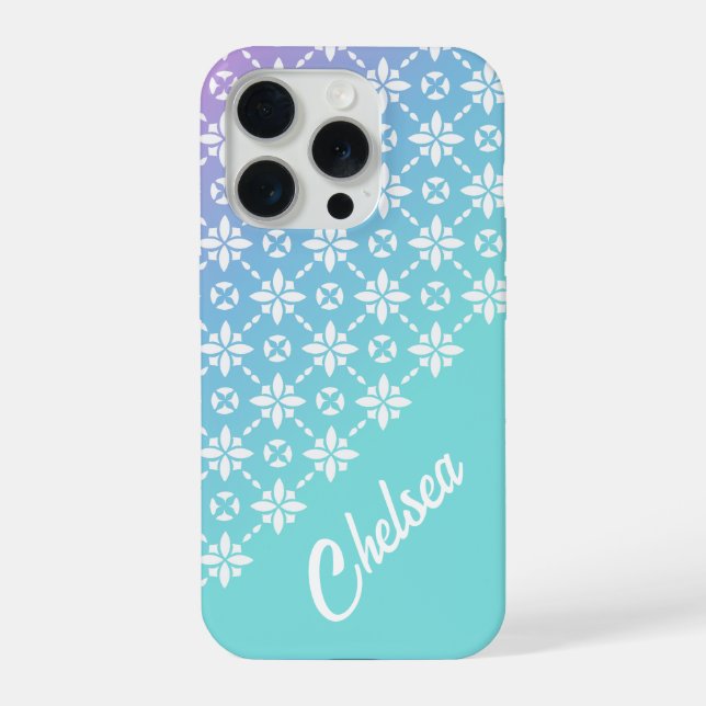 Farbenfrohes Regenbogen-Blumenmuster personalisier iPhone Hülle (Rückseite)