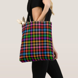 Farbenfrohes Regenbogen-Gingham-Karo-Design - Schw