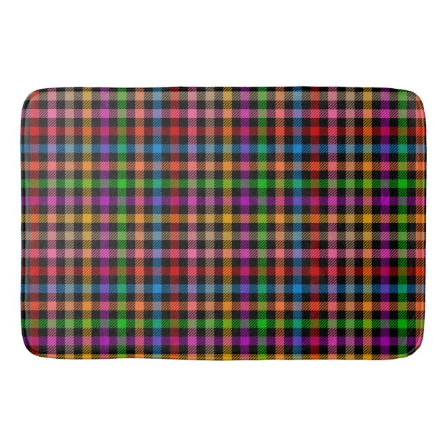 Farbenfrohes Regenbogen-Gingham-Karo-Design - Schw Badematte (Vorderseite)