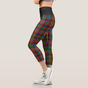Farbenfrohes Regenbogen-Gingham-Karo-Design - Schw Capri Leggings