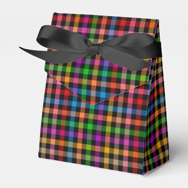 Farbenfrohes Regenbogen-Gingham-Karo-Design - Schw Geschenkschachtel (Vorderseite)